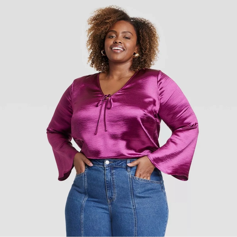 Women's Satin Bell Sleeve Top - Purple